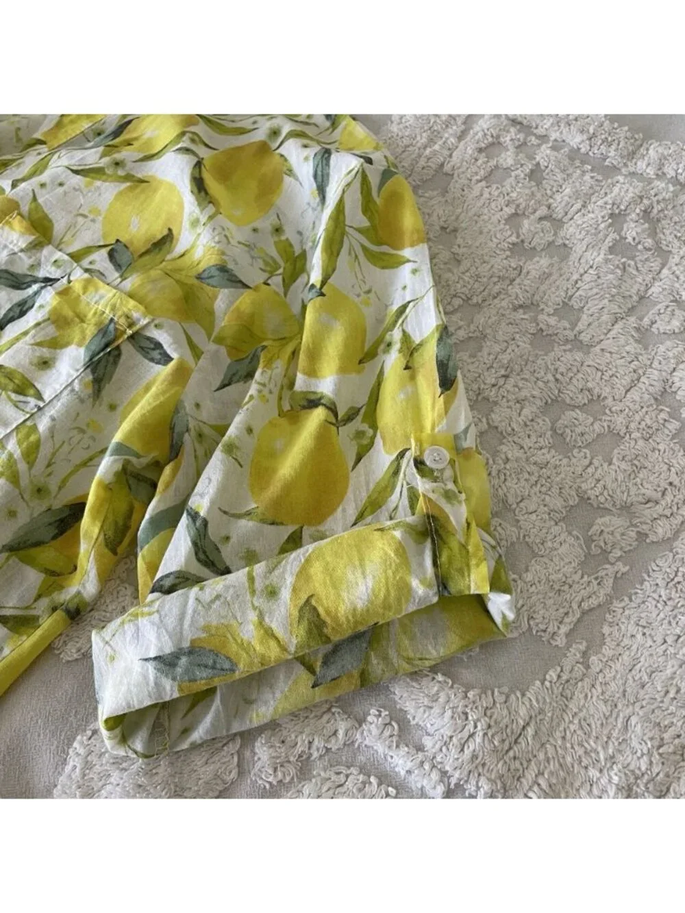 Cotton Voile Lemon Shirt Dress in Limoncello Made In Italy Large Or OS Vacation - Picture 12 of 12